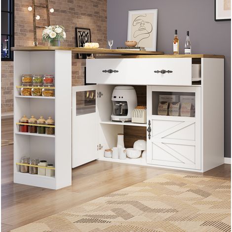 MEUBLIV Ausziehbarer Bartisch 138-204 x 39 x 104 cm Weiß – 360° drehbar (1/5)