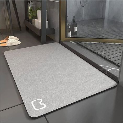 Tapis Bain Diatomite Antidrapant Microfibre Schage Rapide Gris 6090 Label