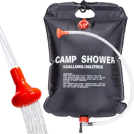 Sac de douche de camping solaire, sac de douche de voyage chauffé solaire portable 20L, eau chaude (1/5)