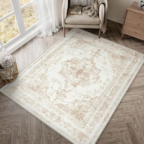 Creme Vintage Tapis Salon 120x180cm Lavable en Machine Rug AntidéRapant Carpet,Chambre Adulte Grand Rugs,Descente de Lit,Interieur Doux Poil Ras,Salle a Manger Carpets,Bureau (1/5)
