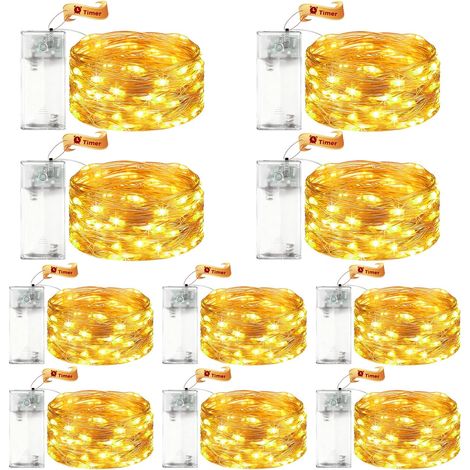 10 Pack Battery Operated LED String Lights with Timer 2M 20 LED Micro Copper Wire String Lights Indoor Battery Operated Warm White with Timer for Wedding New Year (1/5)