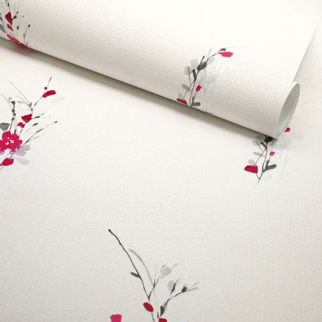 Papier peint vinyle expansé sur intissé - Aquarelle - Fleurs rouges - Rouleau(x) (1/5)