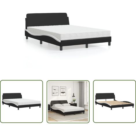 The Living Store Bett mit Matratze Schwarz und Weiß 120x200 cm Kunstleder - Schlafzimmer Möbel - Doppelbett - Boxspringbetten - Betten Mit Matratze - Kunstleder Bett (1/5)