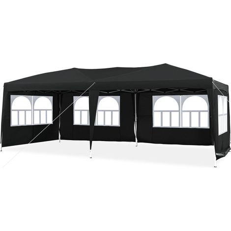 Garden Pop Up Gazebo,3 x 6m Height Adjustable Marquee Party Tent with Sidewalls,Black