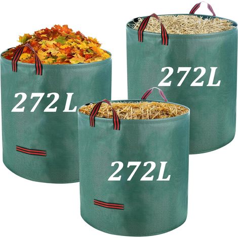 3 x 272L Sac Jardin Dechets Verts,Sac Vegetaux Jardin avec Poignées,Pliables et Réutilisables,Adapté aux Mauvaises Herbes, aux Feuilles et aux Déchets (1/5)