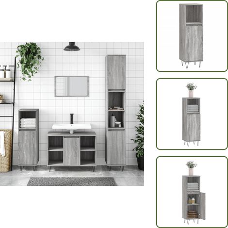 Armadio grigio - vidaXL Armadietto Bagno Grigio Sonoma 30x30x100cm in Legno Multistrato - Armadio in legno multistrato