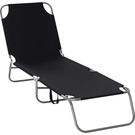 Transat pliable avec dossier réglable et structure métallique antirouille, 187 x 55 x 24 cm, noir idéal pour se détendre au soleil dans votre jardin, sur votre terrasse ou au bord de la piscine, alli (1/5)