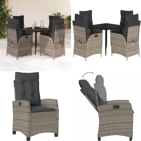 5-tlg. Garten-Essgruppe mit Kissen Grau Poly Rattan - Gartentisch - Gartenstuhl (1/5)