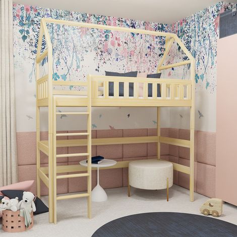 Letto a mezza altezza 90x200 con rete a doghe Maël Bois
