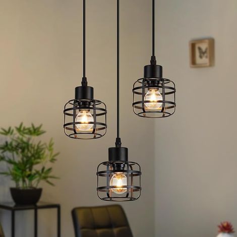 GBLY Lampada Suspension Tavolo Pranzo Vintage Metallo 3 Lampade E14 Nero Regolabile Altezza Senza Lampada Per Soggiorno Cucina (1/5)