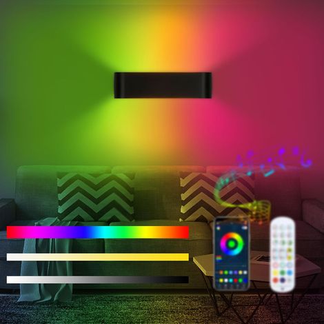 Smart RGB Applique Murale Intérieure LED Dimmable Multicolore Télécommande Lampe Murale Chambre Luminaire App Contrôle 213 Modes 16 Millions De Couleurs Synchronisation Musique Noire (1/5)