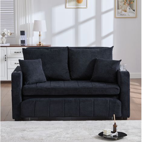 Sofá cama 139x83x58 cm negro en chenilla con USB, portavasos y bolsillos laterales (1/5)