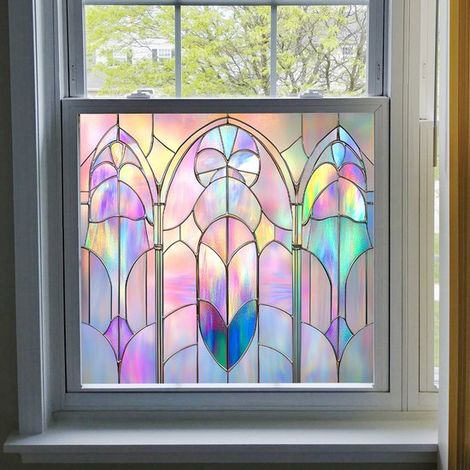 Pellicola per finestre effetto vetrata arcobaleno non adesiva，adesivi statici rimovibili in vinile per la privacy，50x51 cm (1/5)