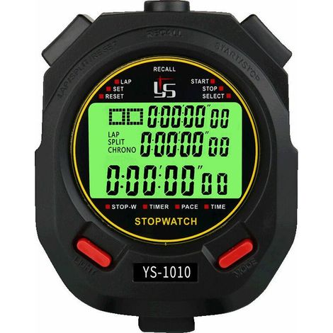 Chronomètre avec fonction muet et lumière, chronomètre électronique lumineux chronomètre d'entraînement professionnel pour le sport(10 mémoires),76221mm (1/4)