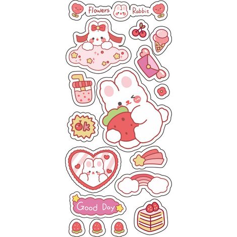 Irovami Autocollants transparents coréens – Lapin fraise, imperméables – Idéal pour agenda, déco, scrapbooking (1/5)