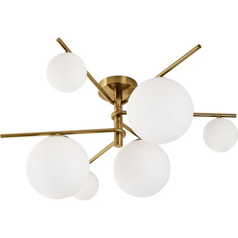 Lampada da soffitto in metallo con 6 paralumi in vetro oro Isar
