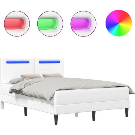 Cadre de lit avec bande lumineuse LED et tête de lit, ensemble deux pièces, similicuir (1/5)