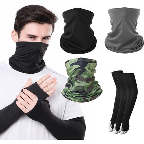 Cache Cou Elastique pour Homme et Femme,3pcs Cache Cou Été en Soie Glace,Bandanas Polyvalents,Multifonction Bandana,Masque Foulard D'été,Tour de Cou Moto Homme,avec 3pcs Manches de Glace (1/5)