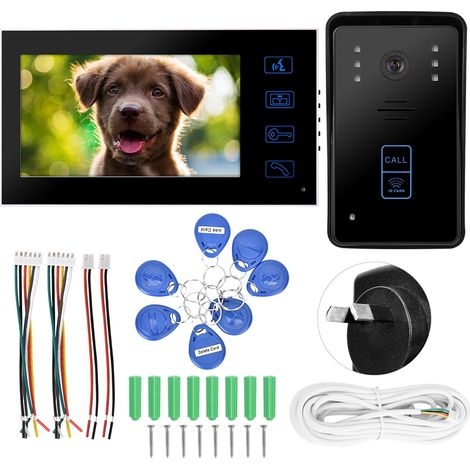 Kit Interphone Vidéo Filaire 7 Pouces TFT Sonnette Tactile avec Vision Nocturne IR, Alimentation 100-240V (1/5)