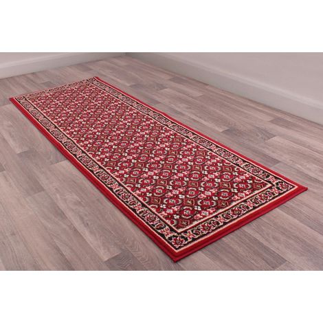 Traditional Poly Esta Bordered Classical Floral Red Rug Floor Mat Carpet Hallway 70 x 200cm (2'4''x6'7'') Runner