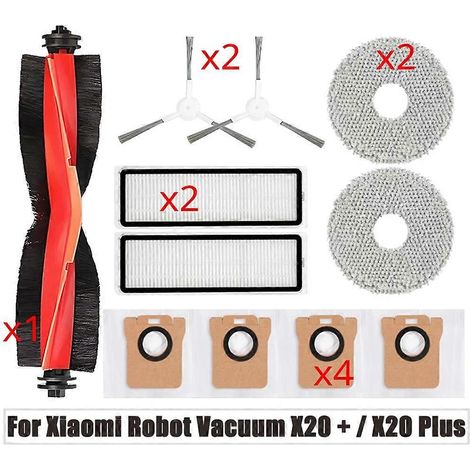 Pièces de rechange et accessoires pour aspirateur robot Xiaomi X20+/X20Plus : brosse principale, filtre HEPA et chiffon de nettoyage (1/5)