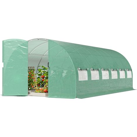 Serre tunnel jardin 18m² portes 12 fenêtres moustiquaires 295x597x200cm vert