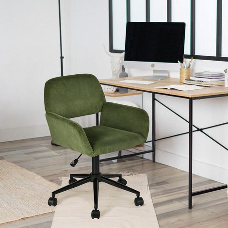 MEUBLES COSY Bürostuhl, Cord-Sessel, höhenverstellbar und um 360° drehbar, Rollen für leichte Beweglichkeit, grün