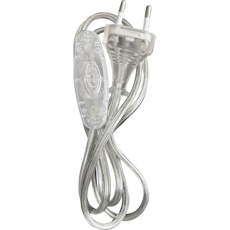 Cordon électrique translucide long. 1.5m avec interrupteur à main 250V, 2A et fiche 2 pôles - Tibelec