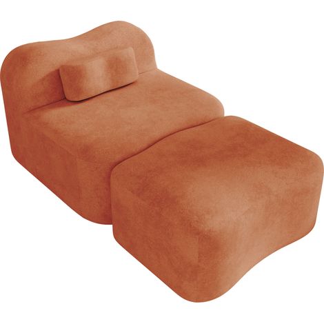 Modulares Sofa ohne Armlehnen mit Ottomane, orangefarbener Samt, 32D-Schaum, MODENUIT (1/4)