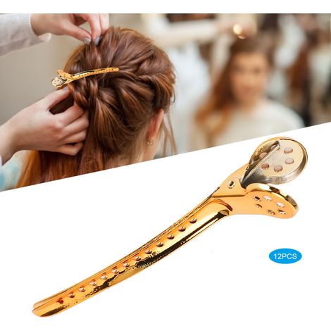 12 Haarspangen aus Edelstahl für Friseure und Barbiere, goldfarben (1/5)