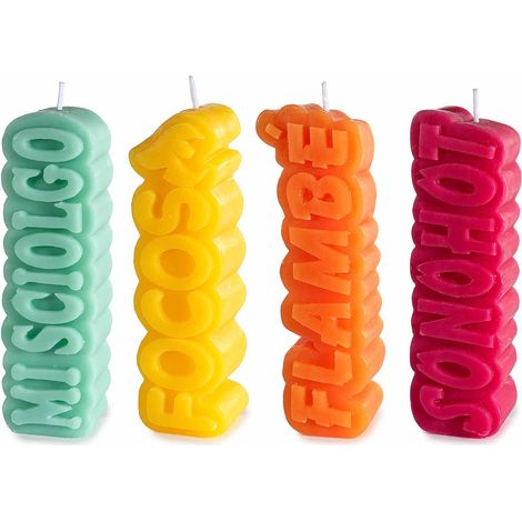 Candele colorate con scritta sagomata, set da 8 pezzi, cm 4,5 x 3,5 x 14,5 H