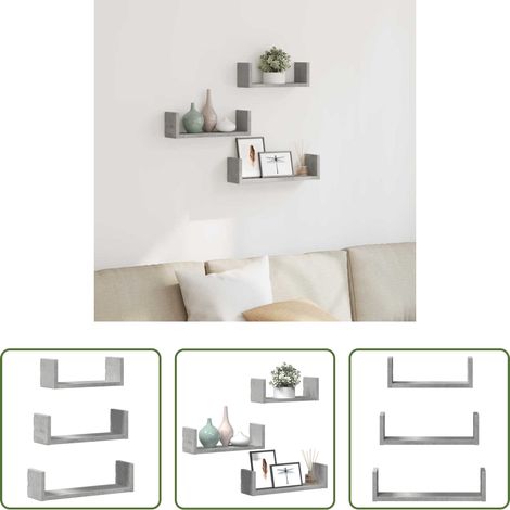 Wandregale - Wandregal 3 Stk. Betongrau Holzwerkstoff (1/5)