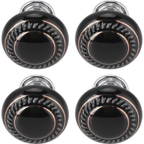 Ensemble de 4 poignées en céramique, poignée ronde monotrou de style européen pour meuble, poignée de porte moderne et minimaliste, anneau double doré 1043 - noir (1/5)