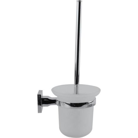 Porta scopino da parete in acciaio bicchiere in vetro satinato fissaggio con viti o senza viti biadesivo accessori arredo bagno (1/2)