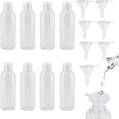 8 Reisefläschchen, 100-ml-Kunststofffläschchen mit 8 kleinen Trichtern, transparente PET-Kosmetik (1/4)