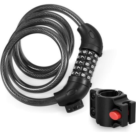 Câble antivol de vélo à combinaison, câble antivol de vélo à combinaison à 5 positions, sans clé, antivol de vélo avec support de montage de vélo pour enfants, (1/4)