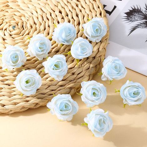 Paquete de 11 cabezas de rosas artificiales，Flores de seda / Flores artificiales，Ideales para coronas caseras，accesorios florales para el cabello (1/5)