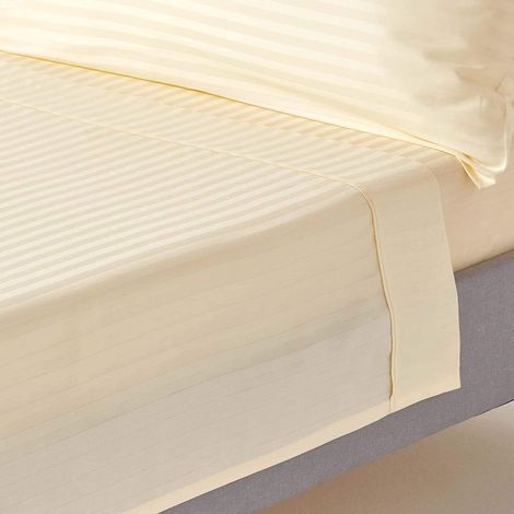 HOMESCAPES Drap plat rayé satin de coton égyptien 330 fils coloris Jaune pastel 180 x 290 cm (1/5)