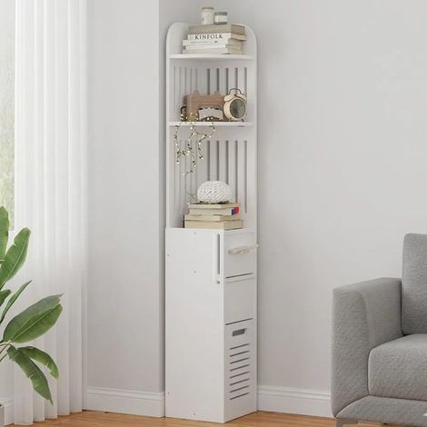 TrAdE Shop Traesio - Mobiletto Armadietto Angolare Bagno 120cm Con Ripiano Porta Rotolo Multifunzionale 62196 - (1/5)