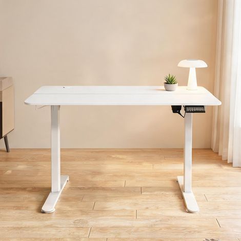 Bureau réglable en hauteur électrique 140 x 70 cm blanc (1/5)