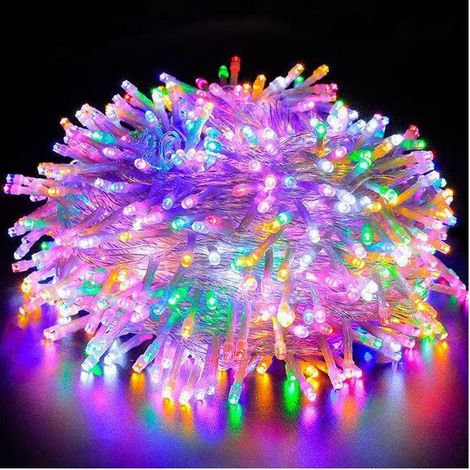 Guirlande lumineuse d'extérieur de Noël à piles, 20 m, 200 LED, décorations de Noël personnalisées, 8 modes, lumières LED multicolores pour rideau intérieur, arbre, jardin, fenêtre, fête de mariage (1/5)
