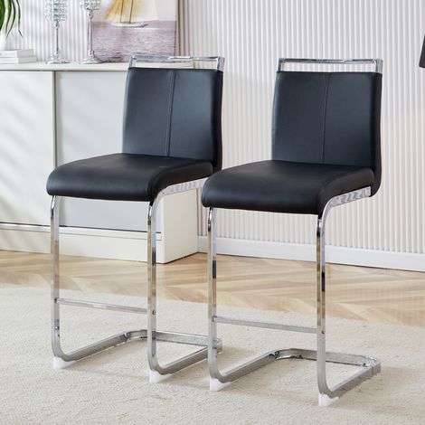 Barhocker Set 2 Sitzmöbel PU Metall Schwarz OKMYHOME (1/5)