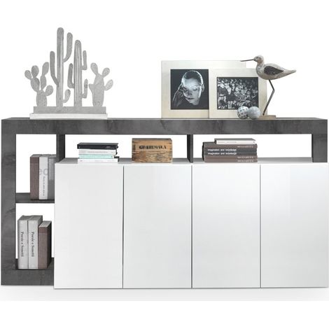 Credenza soggiorno design moderno 4 ante nera bianco lucido Cadiz BX (1/5)