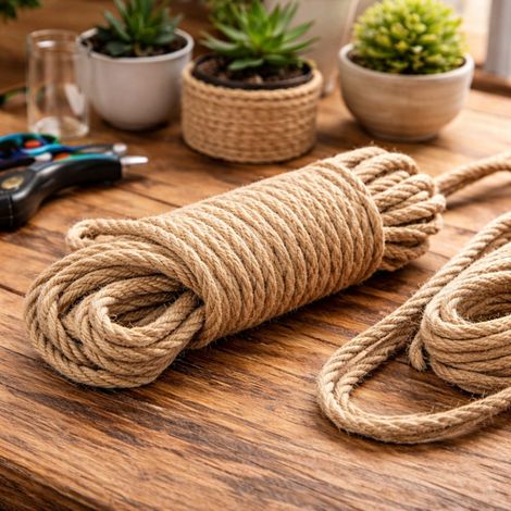 Corde Chanvre Diamètre 8 mm Longueur 10M en Écheveau – Pour Usage Intérieur ou Extérieur, Décoration, Bricolage