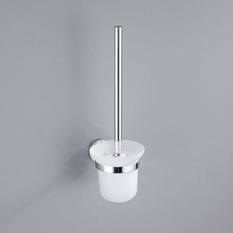 FugaFlow Eccelente Ensemble d'accessoires WC 3 pièces - porte-rouleau sans couvercle - brosse WC - crochet à serviette simple rond - chrome