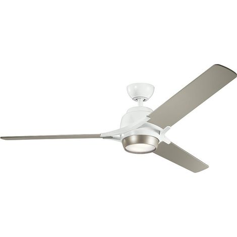 Elstead Kichler Zeus Ventilateur de plafond 3 pales 152 cm avec télécommande LED Nickel brossé