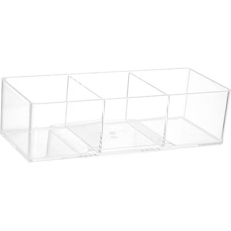 Trousse de maquillage transparente, contenant en acrylique, 3 compartiments, porte-coton, pour la maison, la salle de bain, le bureau, design compact, 90 g