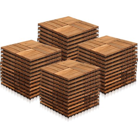 Wolketon Dalles terrasse Acacia 30x30cm 3m² 33 pièces clips antidérapant résistant intempéries balcon jardin