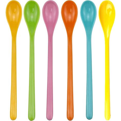 Cuillère - Lot de 6 - Mélamine - Long Manche - Café Yaourt Dessert - Multicolore 18,5cm (1/5)