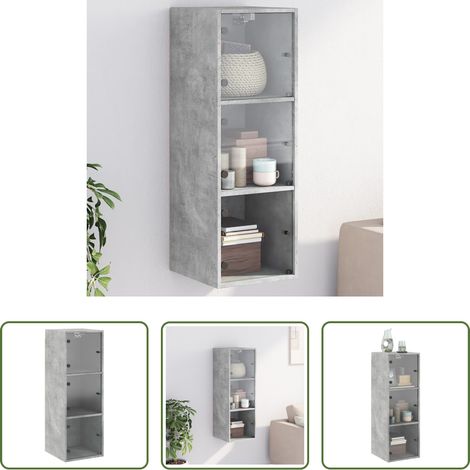 Rangement mural - Armoire murale avec portes en verre gris béton 35x37x100 cm (1/5)